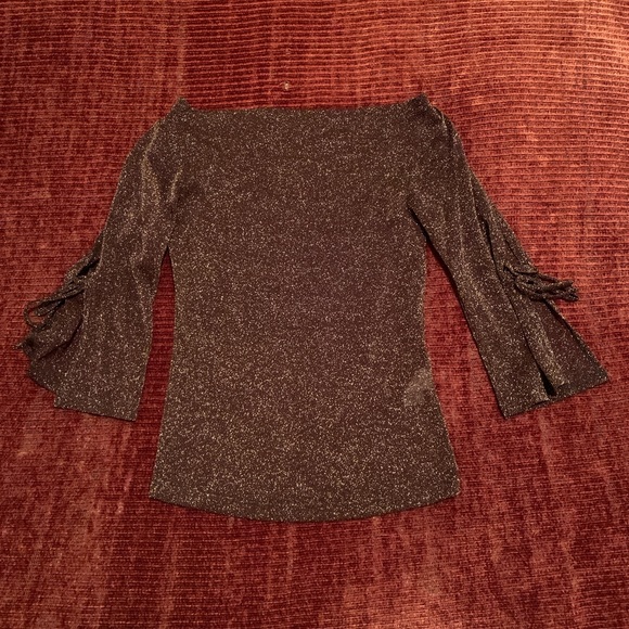 Forever 21 Tops - Sheer Brown Boatneck Top with Gold Sparkles